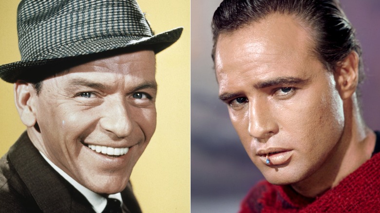 Frank Sinatra smiling and Marlon Brando posing