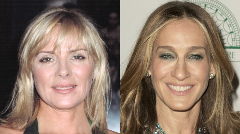 Kim Cattrall smiling and Sarah Jessica Parker smiling