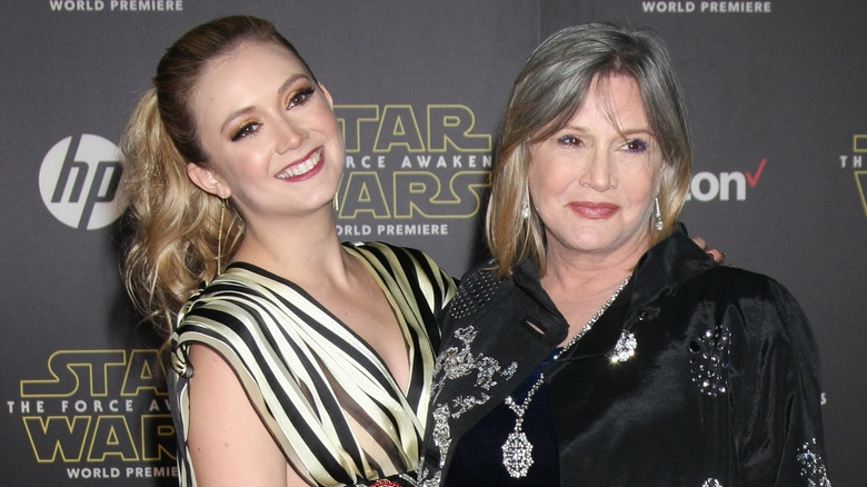 Billie Lourd and Carrie Fisher smiling