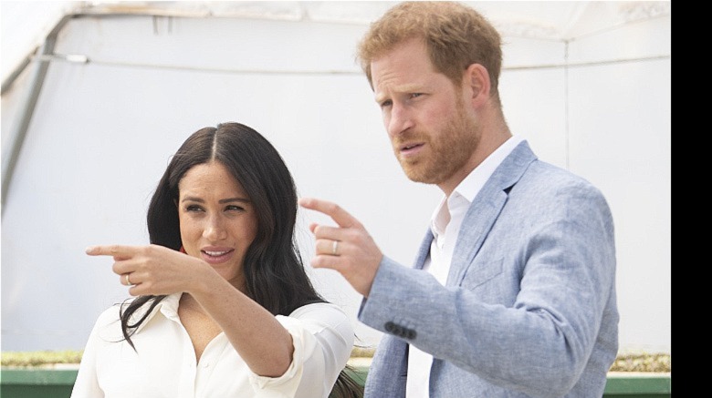 Meghan Markle and Prince Harry pointing fingers