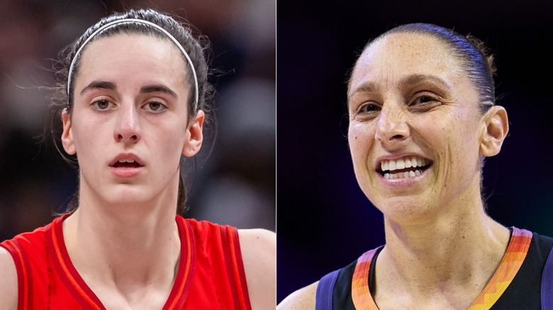 Caitlin Clark and Diana Taurasi split image