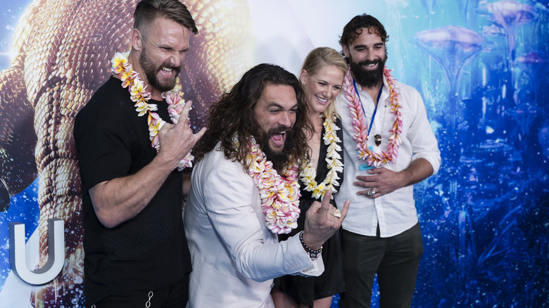 Jason Momoa poses at the Aquaman premiere