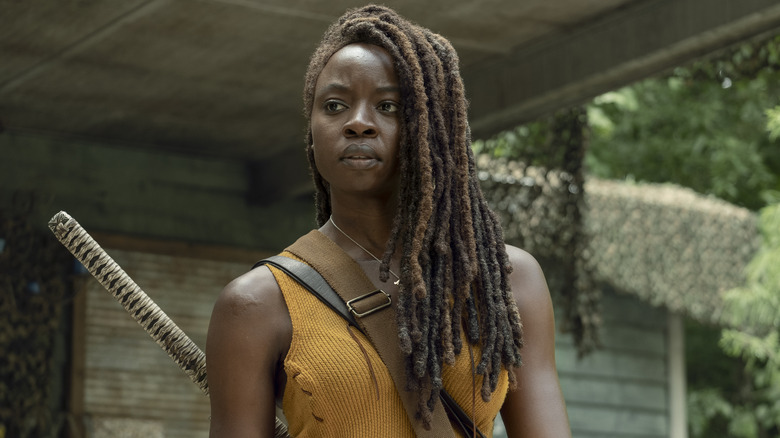 Danai Gurira with katana on back in "The Walking Dead"