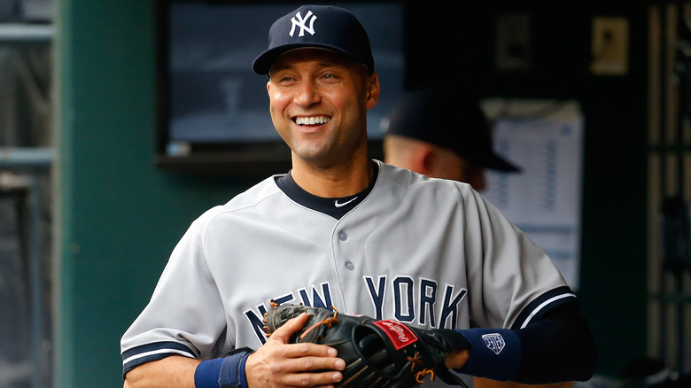 Derek Jeter in a Yankees uniform