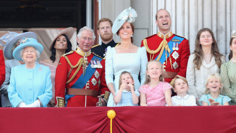 The royal family during the Trooping The Colour parade in 2018