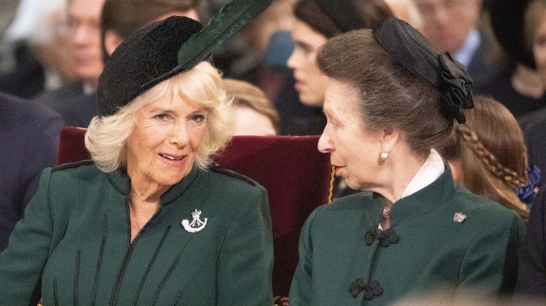 Queen Consort Camilla and Princess Anne speaking