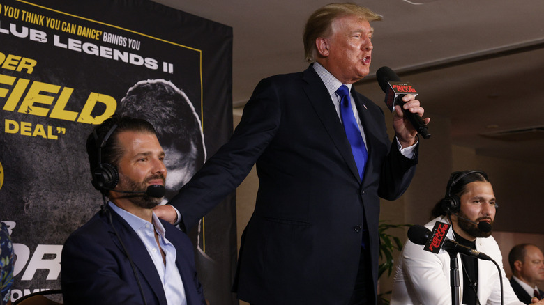 Donald Trump and Donald Trump Jr at the fight between Evander Holyfield and Vitor Belfort in September 2021