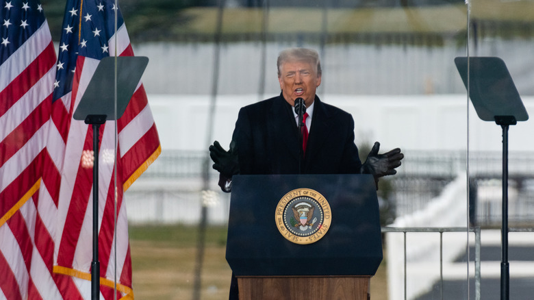 resident Donald Trump speaking during a "Save America Rally" near the White House in Washington, D.C., U.S., on Wednesday, Jan. 6, 2021