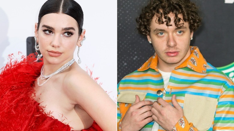 Dua Lipa looking over shoulder, Jack Harlow touching chest