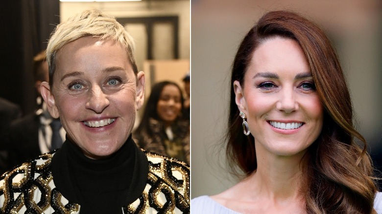 Ellen DeGeneres posing for photo and Kate Middleton posing for photo