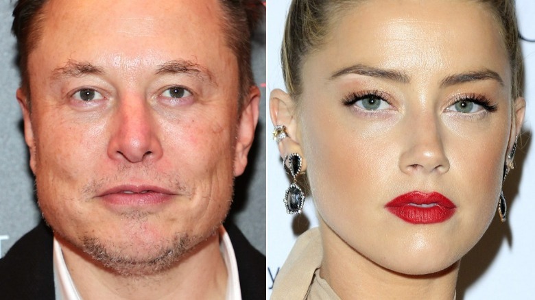 Elon Musk smiling, Amber Heard posing