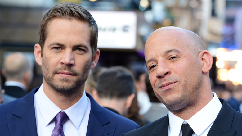 Paul Walker and Vin Diesel pose for cameras