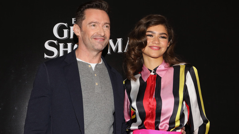 Hugh Jackman and Zendaya posing