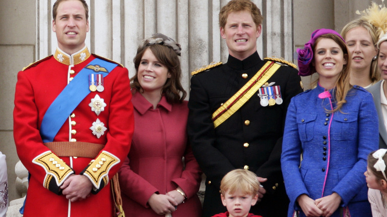 Princessess Eugenie and Beatrice with their cousins Princes William and Harry