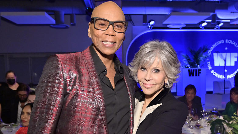 Jane Fonda with RuPaul smiling