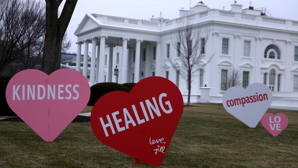 Jill Biden's Valentine's Day decorations in front of the White House