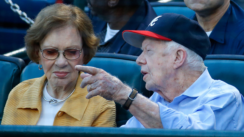 Jimmy and Rosalynn Carter attending baseball game