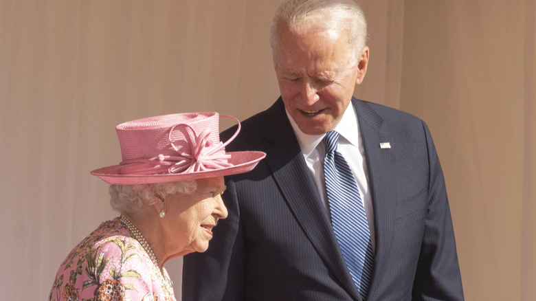 Queen Elizabeth II and US President Joe Biden chat at Windsor castle on June 11, 2021 in Windsor, England.