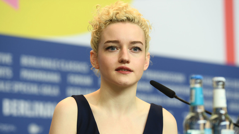 Julia Garner talks during a press conference