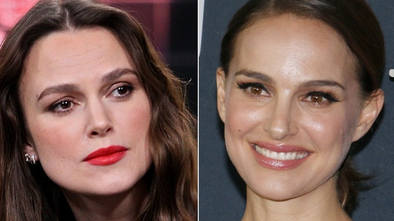 Keira Knightley red lip Natalie Portman smiling