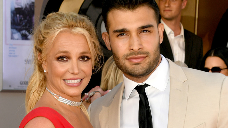 Britney Spears and Sam Asghari smiling