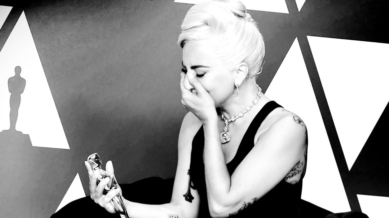 Lady Gaga after winning her Oscar for the song "Shallow" in "A Star is Born" in 2019.