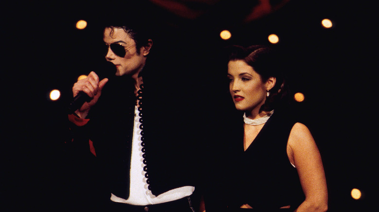 Michael Jackson and Lisa Marie Presley on stage in 1994.