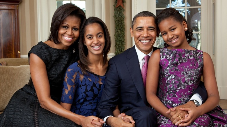 The Obamas posing for a picture