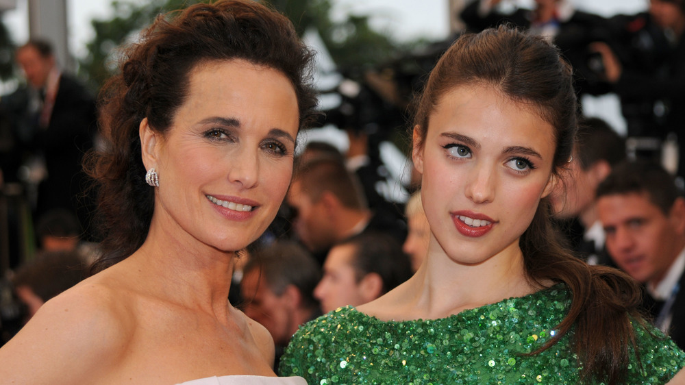 Andie MacDowell and Margaret Qualley posing