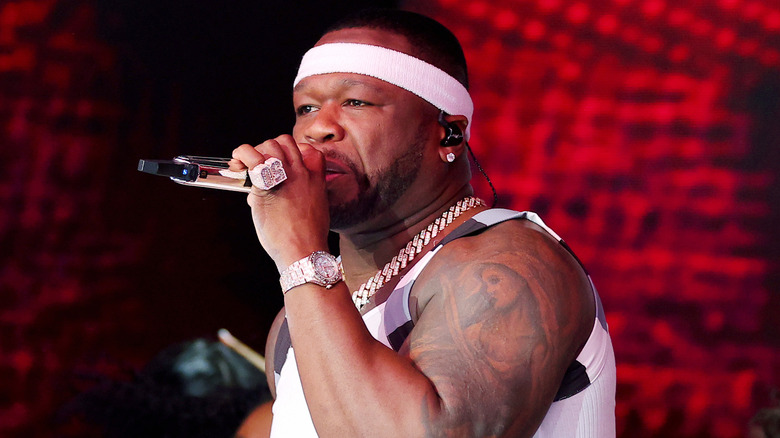 50 Cent performs during the Pepsi Super Bowl LVI Halftime Show