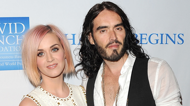 Katy Perry and Russell Brand smiling