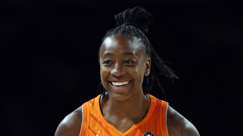 Jewell Loyd all smiles on the court