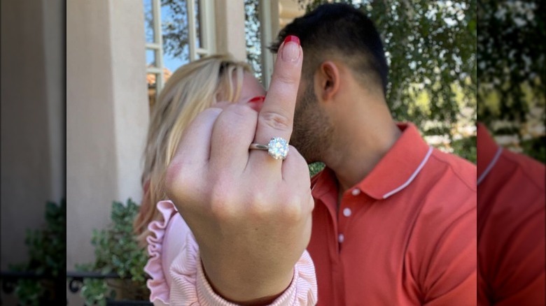 Britney Spears and Sam Asghari showing her engagement ring