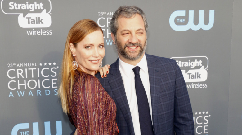 Leslie Mann and Judd Apatow smile 