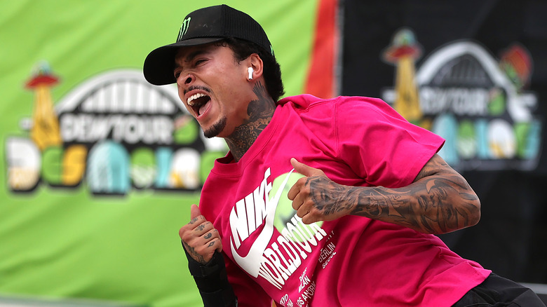 Nyjah Huston competing in a skateboarding competition