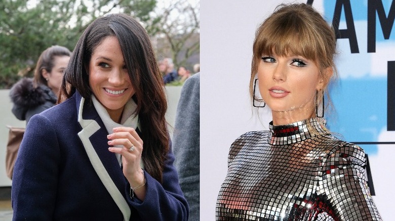 Meghan Markle in Birmingham, 2018; Taylor Swift at 2018 Billboard Music Awards