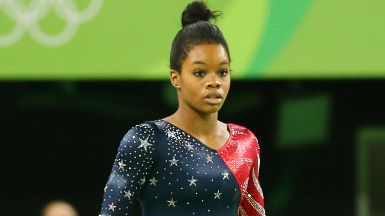 Gabby Douglas' hair in a bun