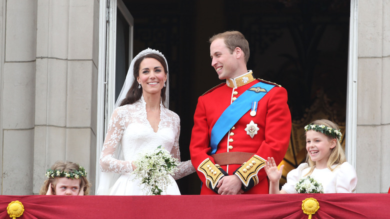 Kate Middleton and Prince William with their bridesmaids on their wedding day