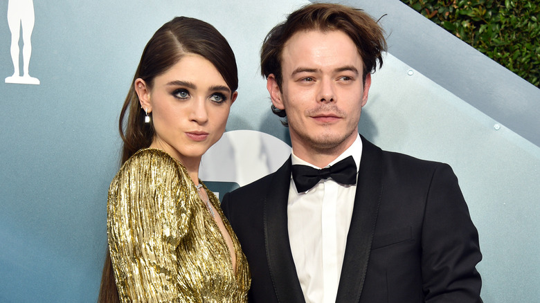 Natalia Dyer and Charlie Heaton pose in 2020