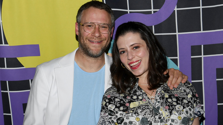 Seth Rogen and Lauren Miller Rogen attend the Seth Rogen Hosts HFC Head To Head Virtual Game Show Fundraiser 2021