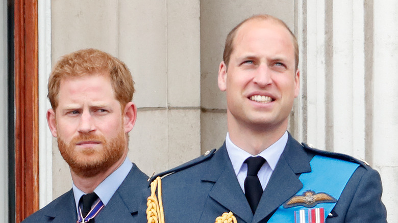 Prince Harry frowns, Prince William smiles