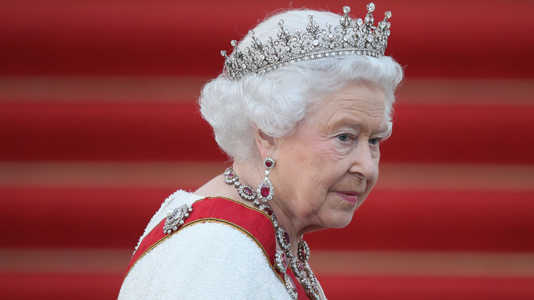 Queen Elizabeth II posing in crown