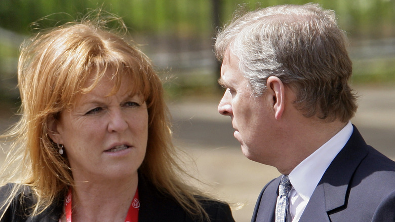 Sarah Ferguson talking with Prince Andrew