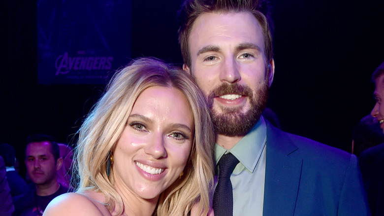 Scarlett Johansson and Chris Evans smiling