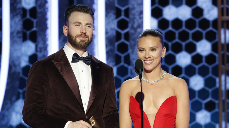 Scarlett Johansson and Chris Evans smiling