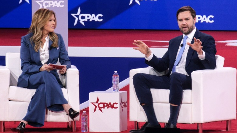 JD Vance speaks with Mercedes Schlapp at CPAC in Oxon Hill, MD (2025)