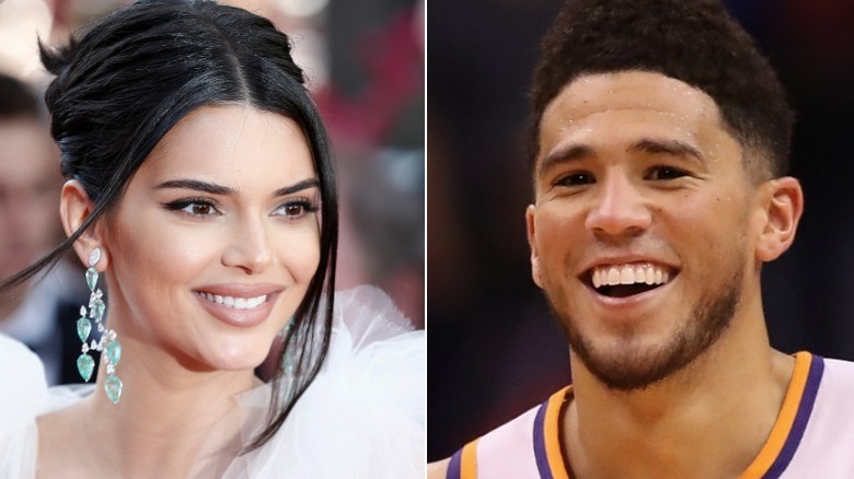 Kendall Jenner and Devin Booker smiling in split image