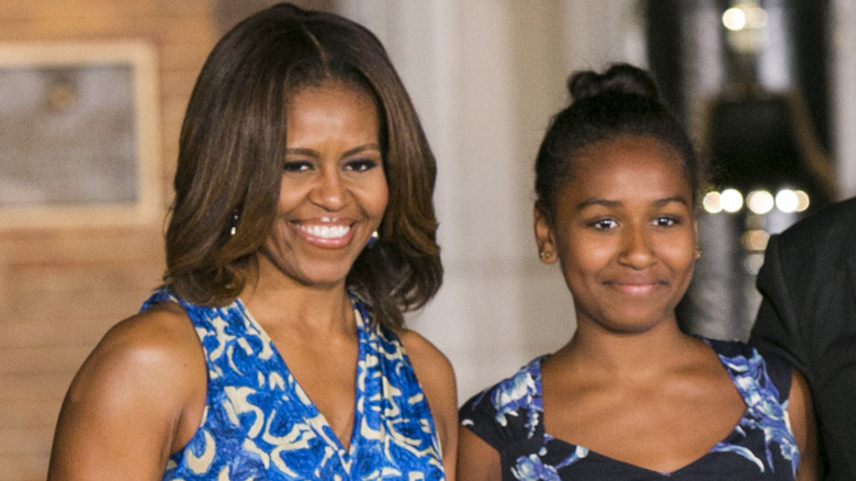 Michelle Obama Sasha Obama smiling
