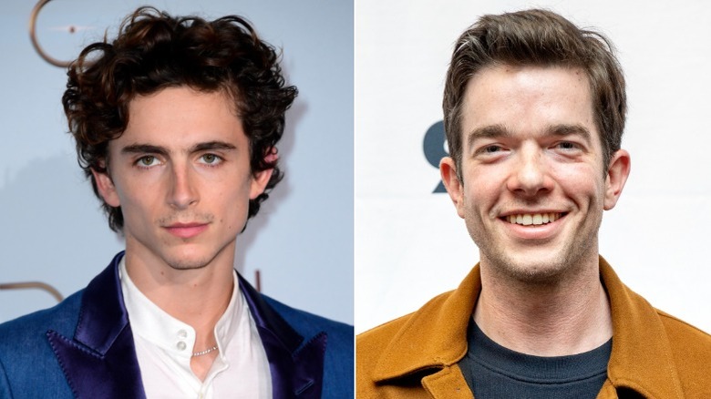 Timothée Chalamet and John Mulaney split image