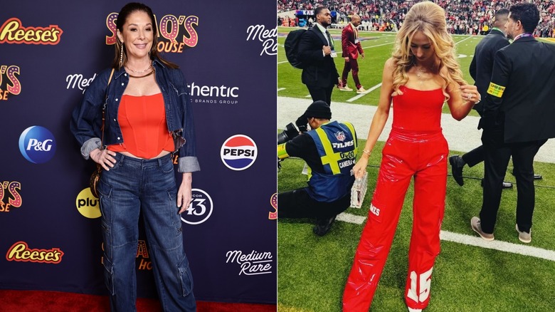 Randi Mahomes, Brittany Mahomes wearing red bustiers